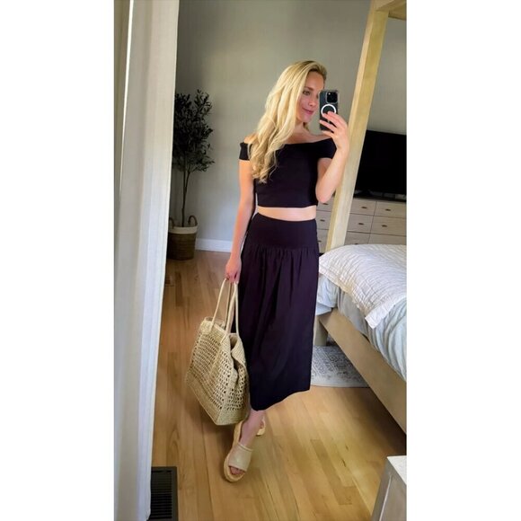 FREE PEOPLE Cooler in Capri Off the Shoulder Top & Skirt in Solid Black X-Large - Picture 3 of 10